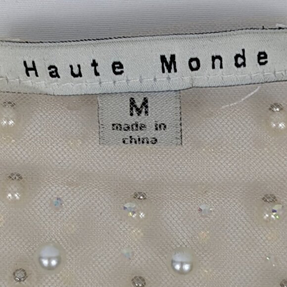 Haute Monde Sheer Top w/Rhinestone Faux Pearl - NWOT - Picture 2 of 10